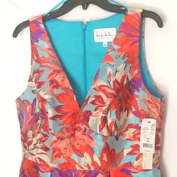 Nicole Miller Deep V Neck Jacquard Cocktail Dress - Picture 5 of 10